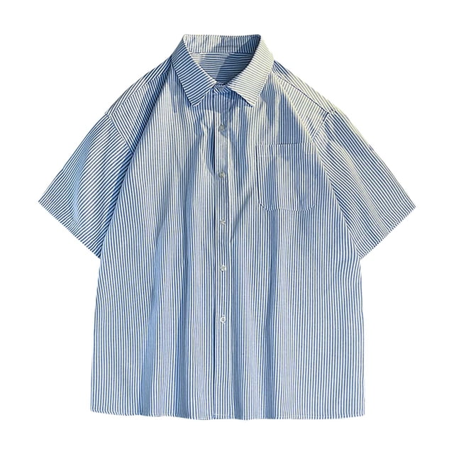 Manga Corta Cardigan Raya Impresión Botón Solapa Blusa Casual, Camisas de Manga Corta para Hombre