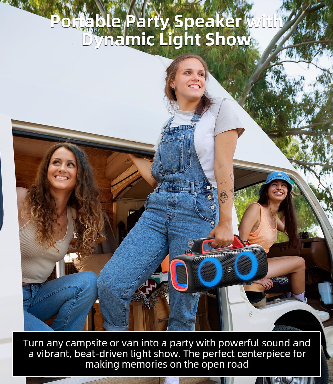 Portable Bluetooth Speaker IP65 Waterproof,140W Loud Sound,Bass Boost,Bluetooth 5.3, LED Lights,True Wireless Stereo Pairing,24H Playtime, for Home/Outdoor/Party/Beach, Fashionable Gift