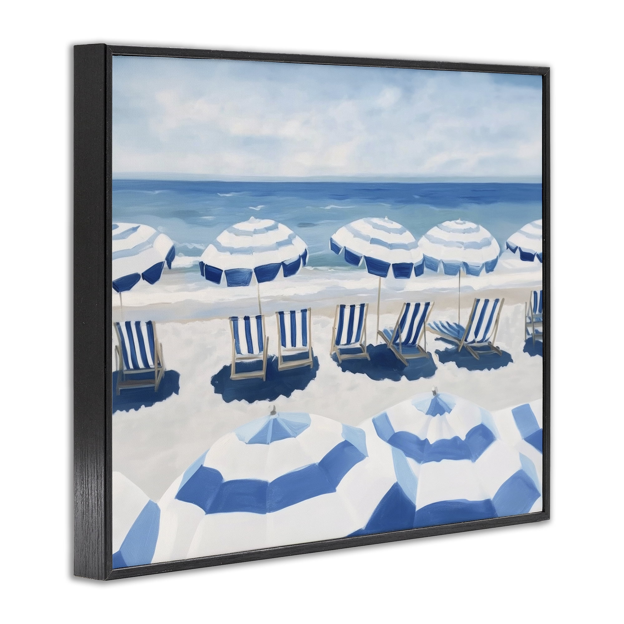 Stupell Industries Beach Nice Blue Striped Umbrellas Black Framed Giclee Art, design by Sisi and Seb