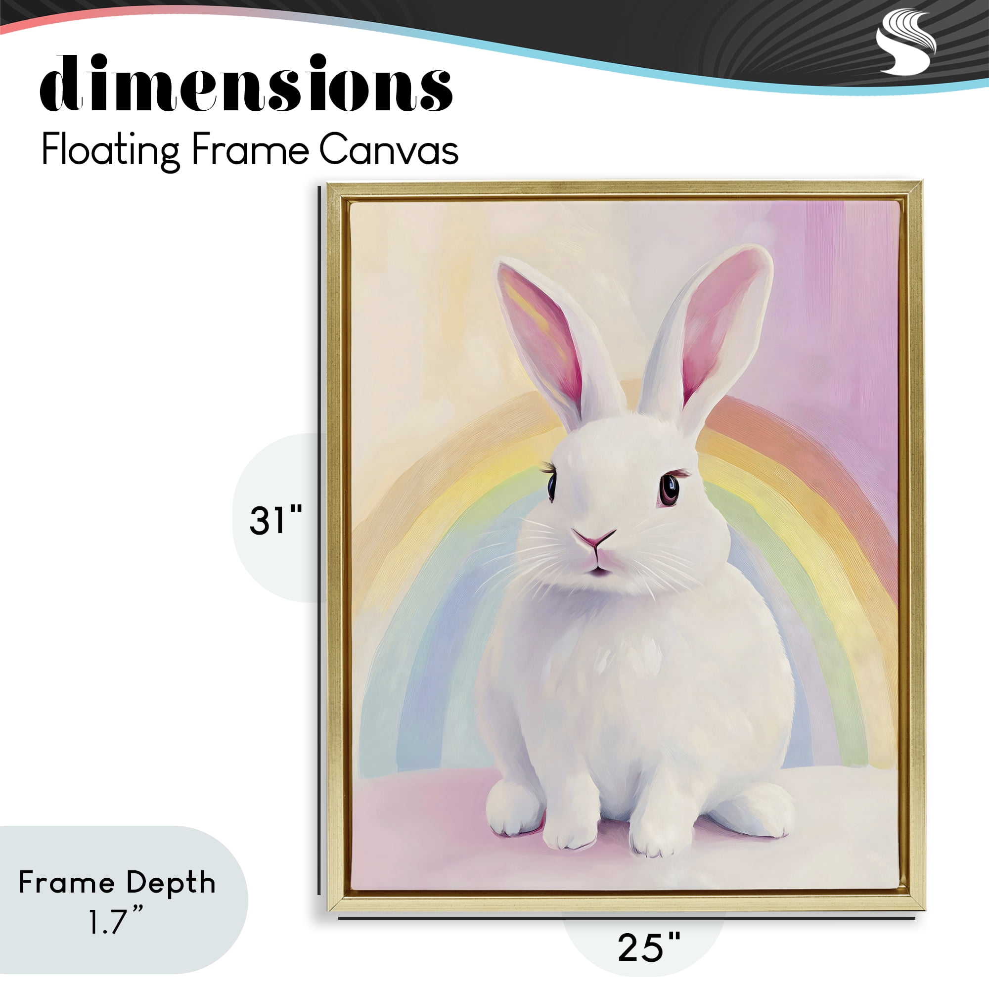 Stupell Industries Rainbow Bunny in Pastel Hues Gold Framed Floater Canvas Wall Art, design by The Prints Vibe