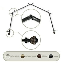 3/4" Dia Adjustable 4 Sided Bay Window Curtain Rod 28 to 48" (each side) in Black with Ingo Finials,(4Bay-89-2)