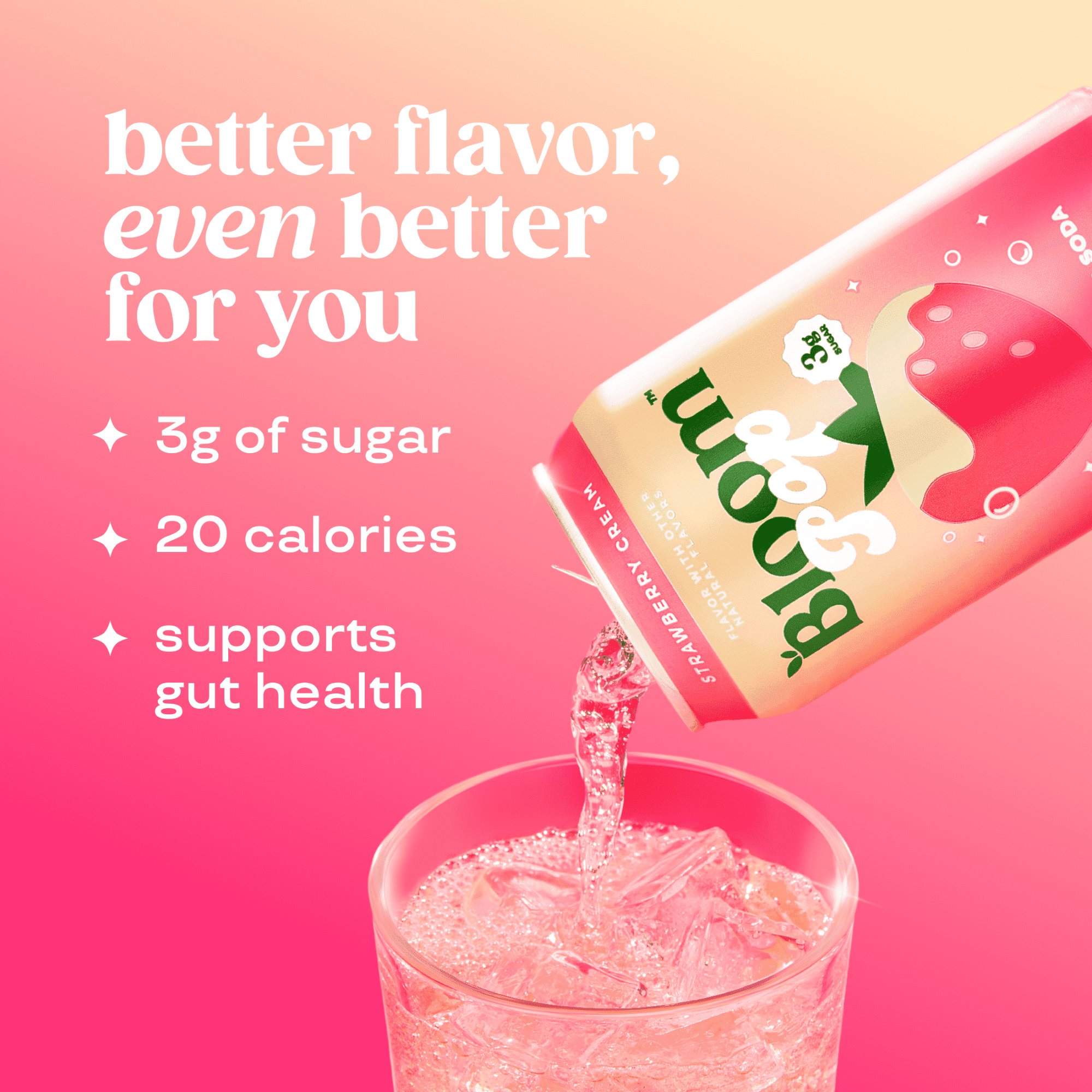 Bloom Nutrition Pop Prebiotic Soda, Strawberries & Cream, 12 fl oz, 12 Pack