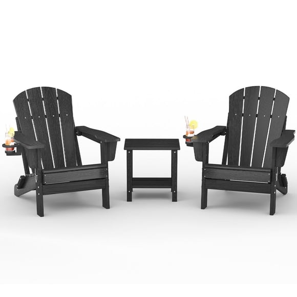 Folding Adirondack Chair – Weather Resistant HDPE Outdoor Patio Chair with Wood Grain Texture