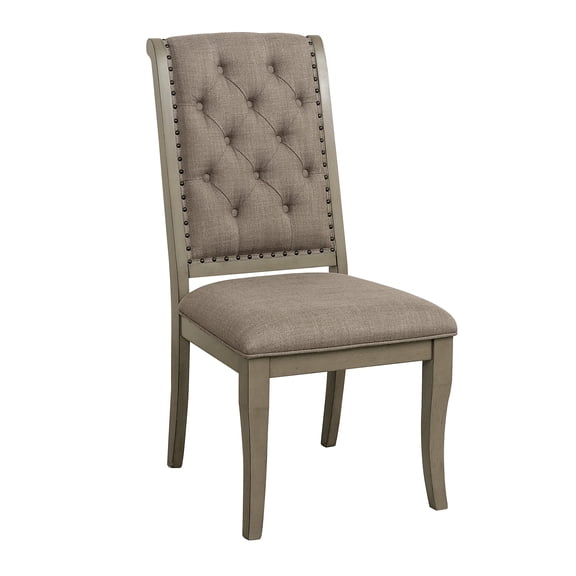 Traditional Classic Style Side Chairs Set of 2 Fabric Upholstery Button-Tufted Nailhead Trim Gray Cashmere Finish Dining Furniture Gray Cream   Dining Room   Side Chair   Wood