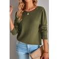thumbnail image 4 of Women's Green Lace Patchwork V Neck Waffle Knit Top, 4 of 5