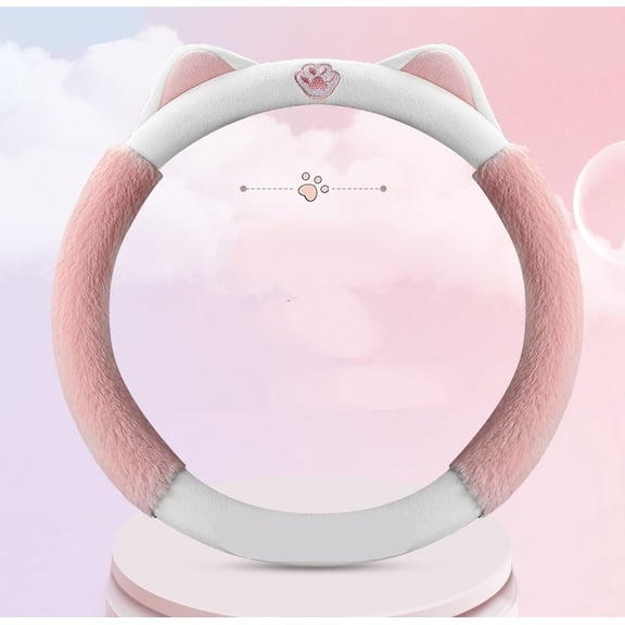 Cute Pink Velvet O-Shaped Plush Steering Wheel Cover for Women - Soft Cozy Car Interior Accessory Compatible with Most Standard Steering Wheels