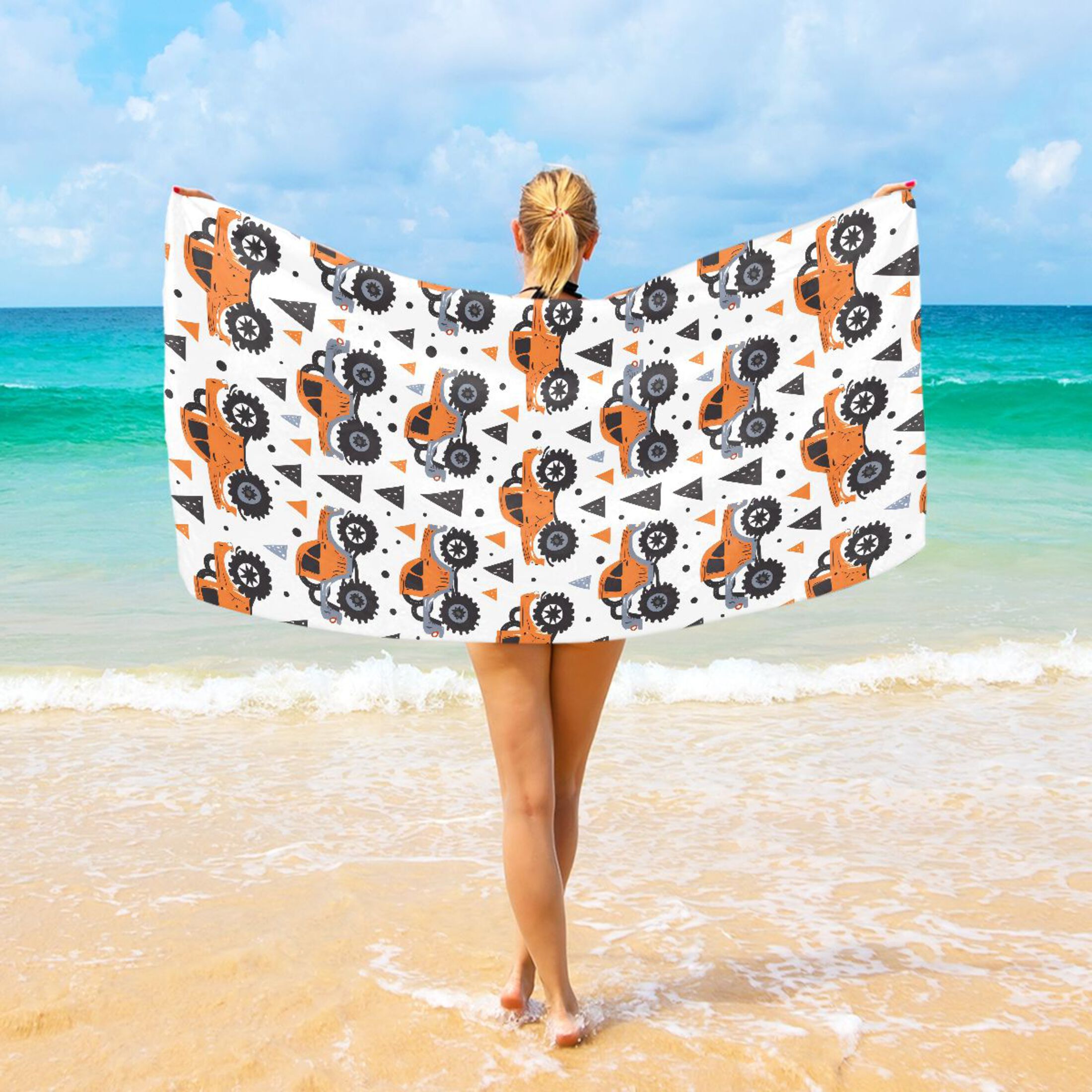 Oversized Beach Towel Extra Large Absorbent Microfiber Bath Towels Soft Quick Drying Hand Paint Monster Truck 74"x37"