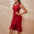 thumbnail image 5 of Wycnly Womens Dresses Evening Party Prom Elegant Ruffle Hem Bodycon Wrap Strap Dresses Summer Solid Square Neck Sleeveless Formal Midi Dress Red XL, 5 of 7