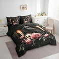 thumbnail image 3 of Homewish Crow Skull Pattern 7pcs Bedding Comforter Set,Gothic Theme Queen Bedding Sets,Pink Flower Floral Queen Sheet Sets For Men Women,Ultra Soft Home Decor Reversible, 3 of 8