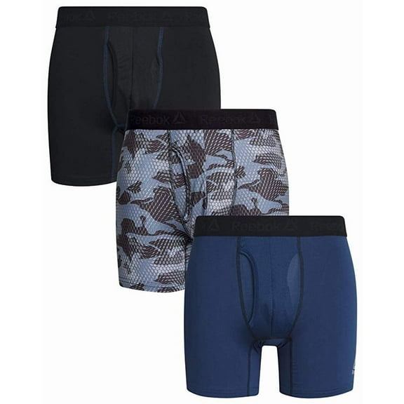 Reebok Performance Boxer Brief - 3 Pack In Black/Charcoal Camo/Dark Denim, S