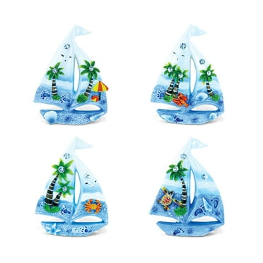 CoTa Global Sailing Boat Refrigerator Blue Sand Magnets Set of 4 - Assorted Resin Sailboat Design Fun & Cute Beach Diamond Magnet For Kitchen Fridge, Locker, Home Decor & Office Decor Novelty - 4 Pack