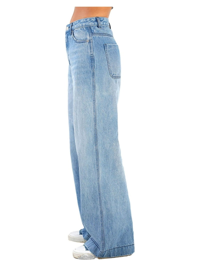 High Waist Wide Leg Denim Pants for Women Boyfriend