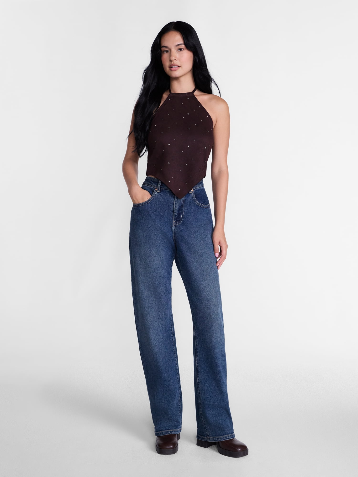 Madden NYC Women’s Faux Suede Hanky Hem Halter Top, Sizes XXS-XXL