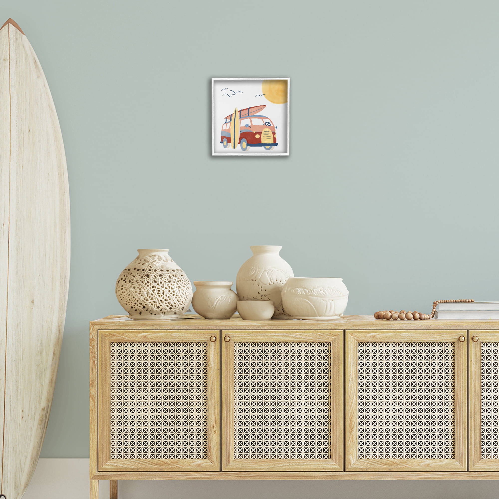 Stupell Industries Summer Surf Bus Transportation Painting White Framed Art Print Wall Art, 12 x 12