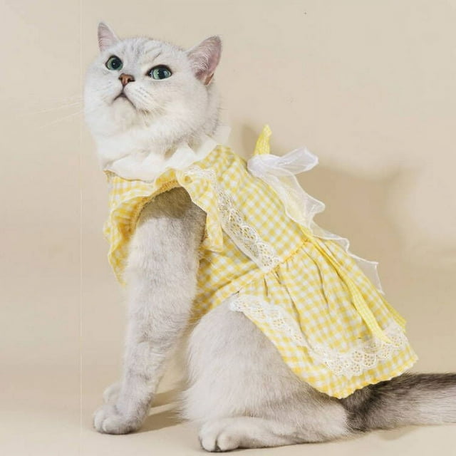 Ropa de títeres Lolita, vestido de encaje a cuadros para perros y gatos, ropa para mascotas, falda de osito de peluche