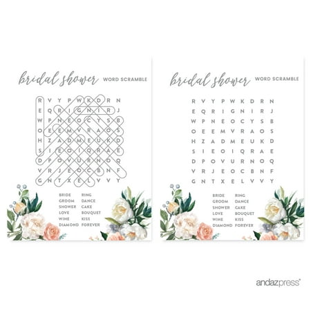 Peach Coral Floral Garden Party  Word Search Bridal Shower Game Cards  20-Pack price history on PriceWatchPro