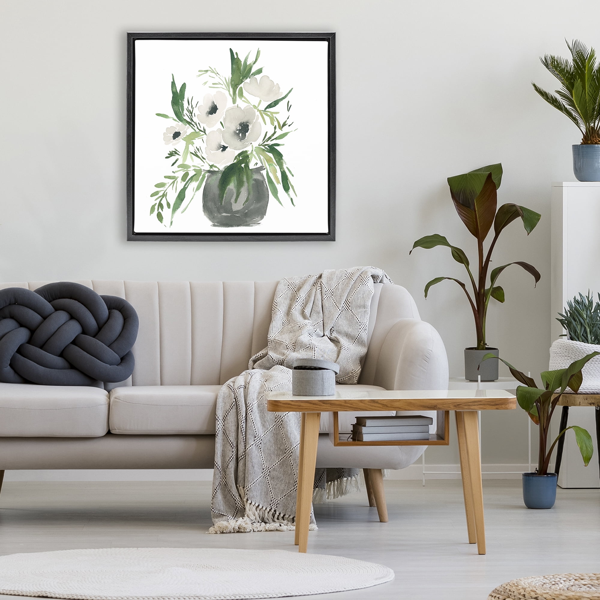 Stupell Industries Rounded White Anemones Black Framed Floater Canvas Wall Art, design by Lucille Price