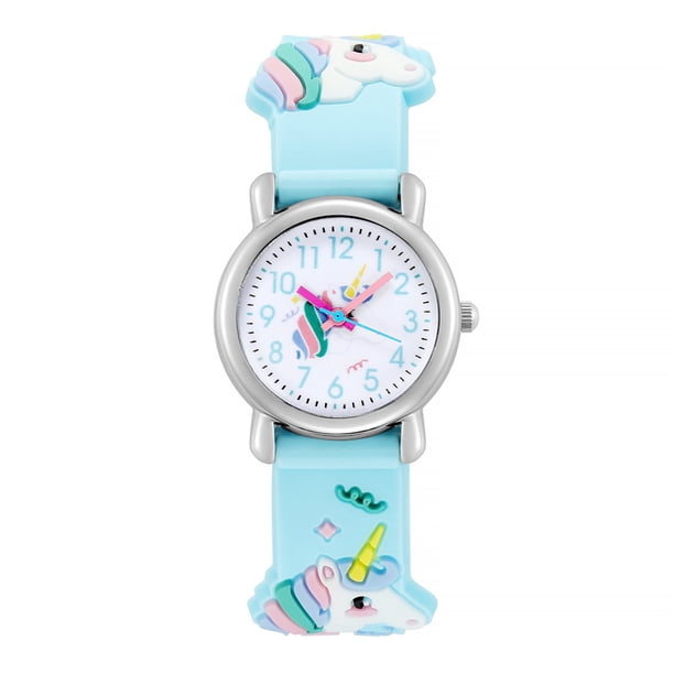 Reloj para niños, bonito reloj de cuarzo con diseño de unicornio, cinta de plástico colorida, reloj de pulsera para niños y niñas