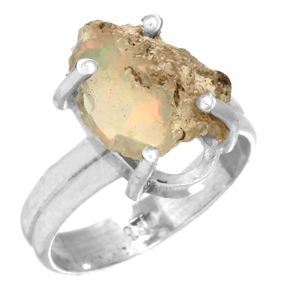 925 Sterling Silver Ring Ethiopian Opal Rough Women Jewelry