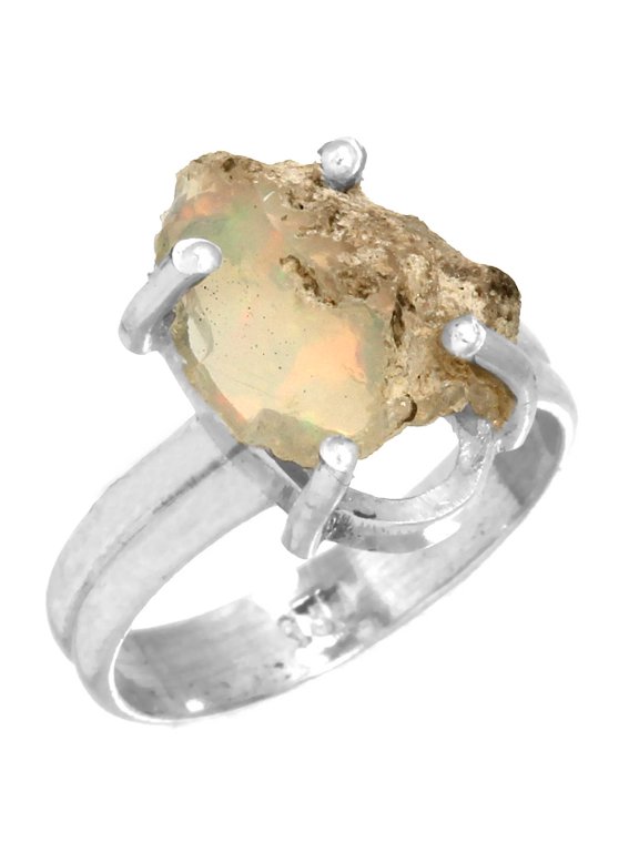 925 Sterling Silver Ring Ethiopian Opal Rough Women Jewelry