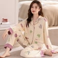 thumbnail image 2 of Pijama de primavera y otoño para mujer, cárdigan de manga larga de algodón, ropa exterior holgada informal, conjunto de ropa para el hogar de otoño e invierno, 2 of 5