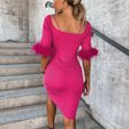 thumbnail image 4 of CEHVOM Robe Mode Femme Bandage Pli Manches Mi-Longues Florale Couleur Unie Mini Robe en Solde, 4 of 7