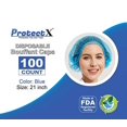 ProtectX Disposable Hair Net Caps for Long Hair, Dual Band Design, Blue