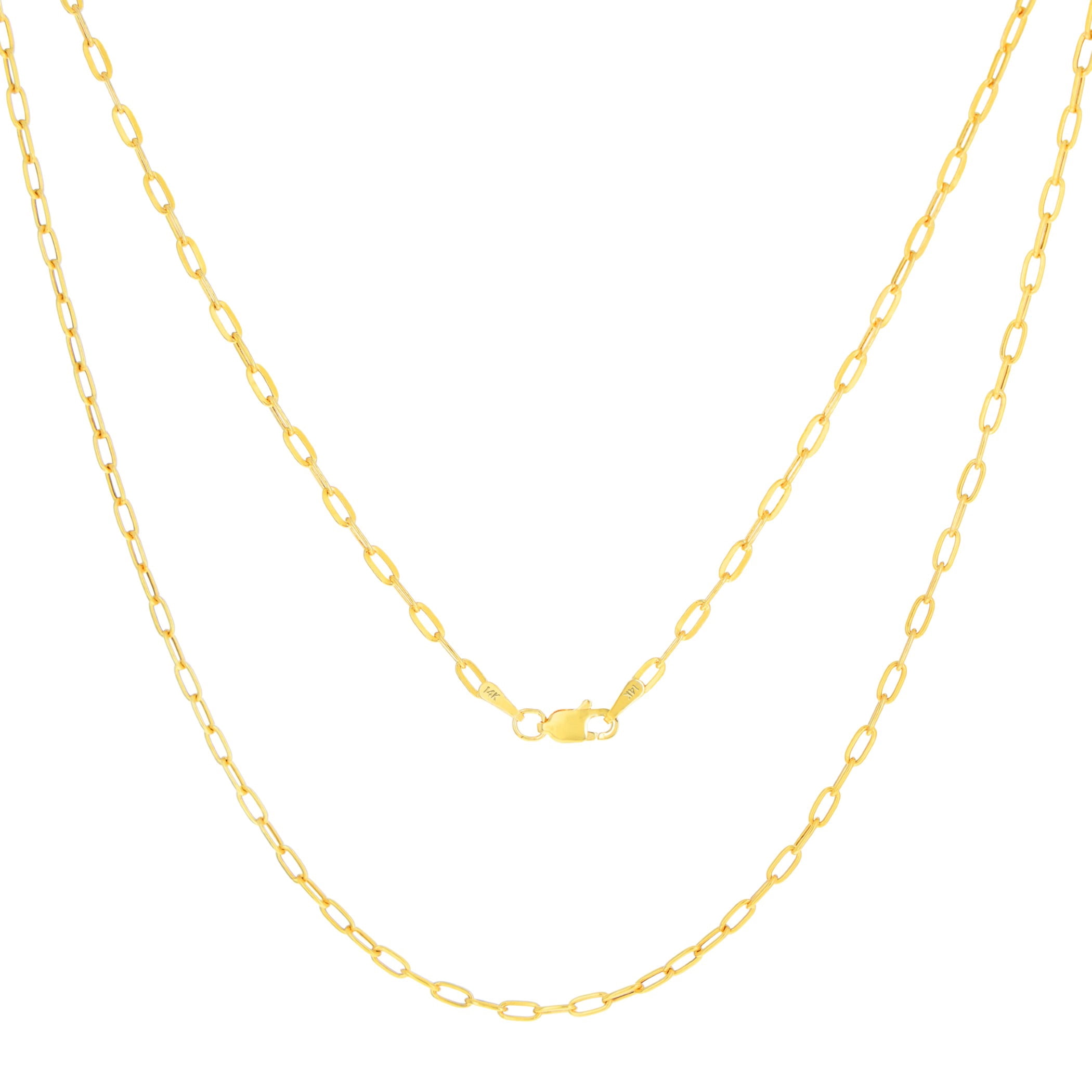 Nuragold 14k Real Yellow Gold Paperclip 2mm Elongated Cable Link Necklace (16"-24") Dainty Italian Jewelry for Men & Women