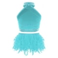 thumbnail image 4 of YiZYiF Kids Girls 2 Piece Lyrical Ballet Dance Outfit Sleeveless Shiny Rhinestones Crop Top and Blue Green 14, 4 of 6