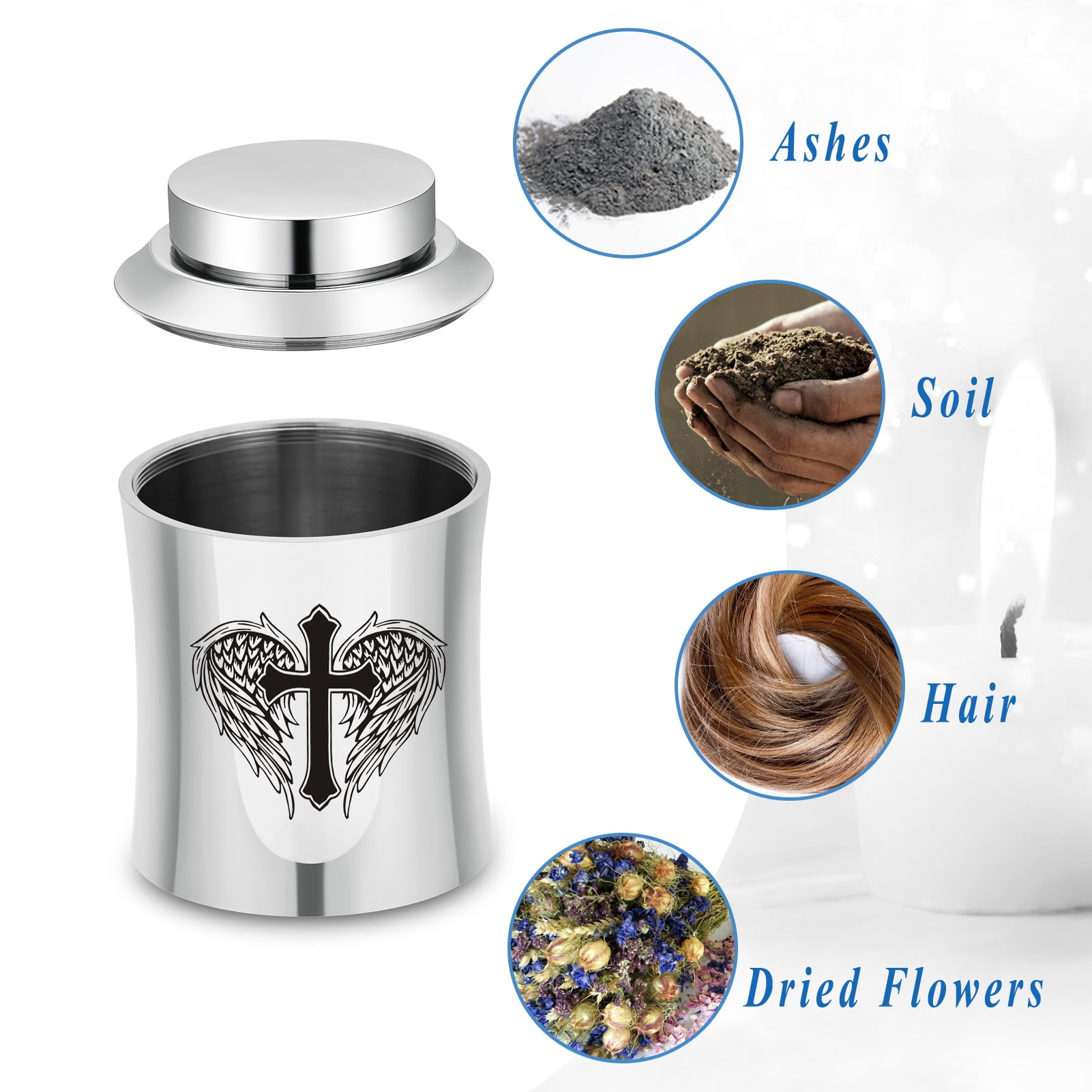 3.93 Inches Small Urn for Human / Pet Ashes Small Keepsake Urn Heart /Tree Of Life / Paw Angel Wings Pattern Memorial Ashes Container Stainless Steel Mini Cremation Urn