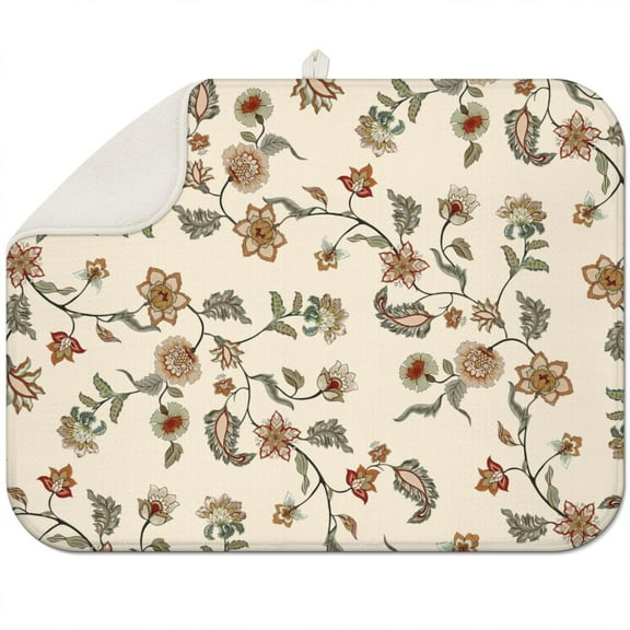 Artistic Boho Daisy Coffee Mat – Microfiber Spill Mat with Vintage Floral Pattern, Fast Drying Dish Drying Pad for Kitchen and Bar Use