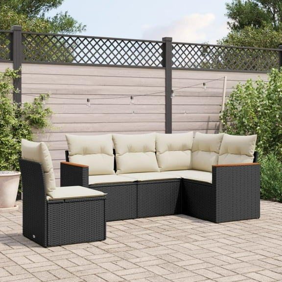 vidaXL Garden Sofa Set Black PE rattan 5 Piece Set Removable Covers