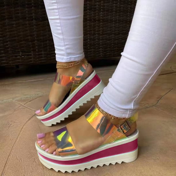Zapatos de mujer Sandalias transparentes con hebilla de suela gruesa de verano Sandalias de playa para mujer Wmkox8yii nm11731