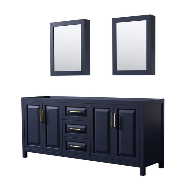 Wyndham Collection Daria 80" No-Sink Wood Double Bathroom Vanity in Blue/Gold