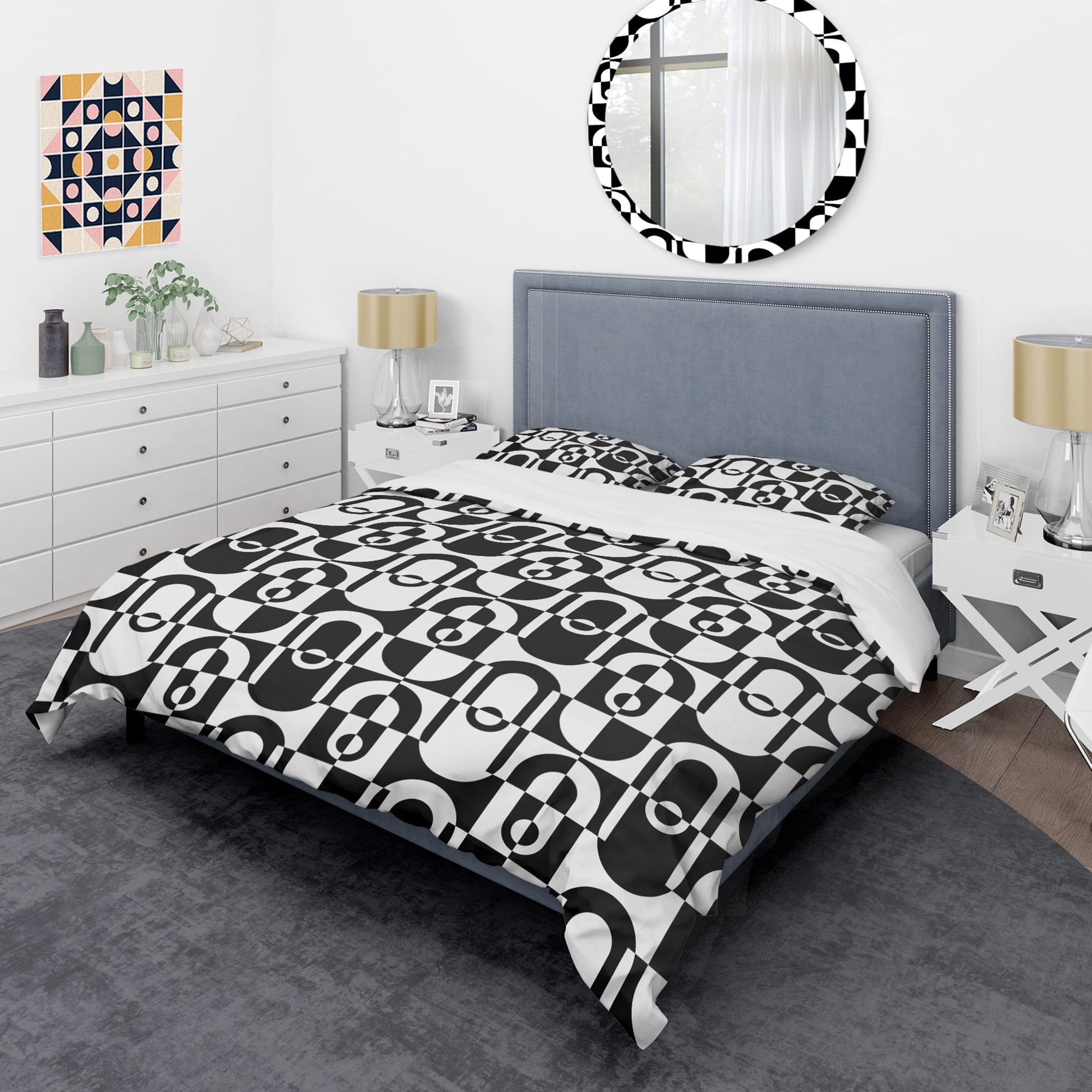 Designart 'Monochrome Geometric Pattern VIII' Mid-Century Modern Duvet Cover Set