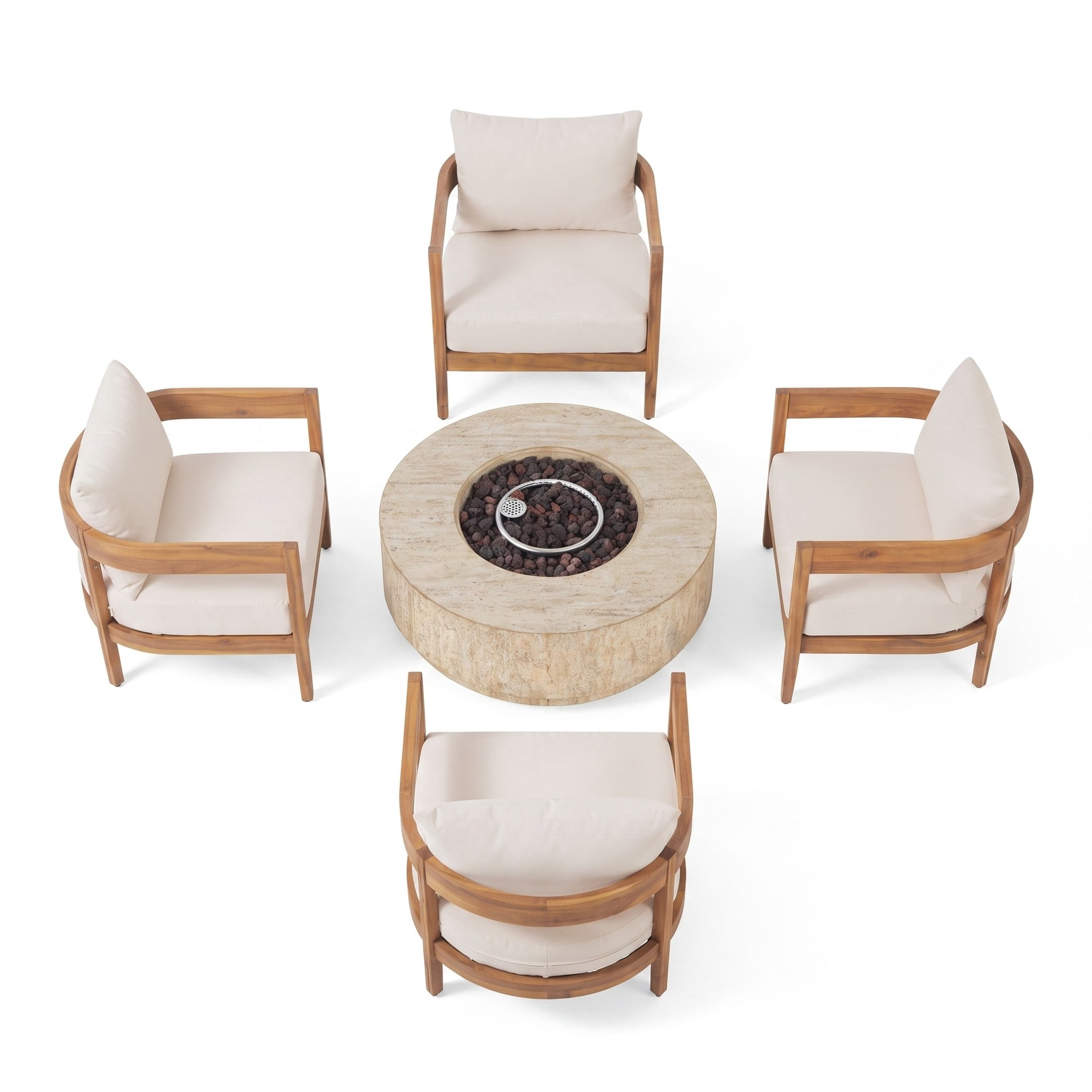 Christopher Knight Home 5-Piece Outdoor Conversation Set with 40000 BTU Fire Pit Table, Teak+Beige