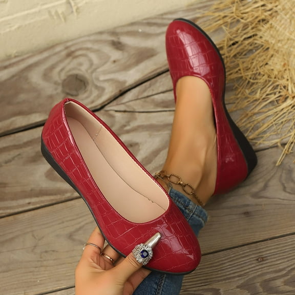 Hurxie Women's Flats Shoes Ballet Flats Dress Shoes Comfortable PU Leather Slip on for Women Wine 41
