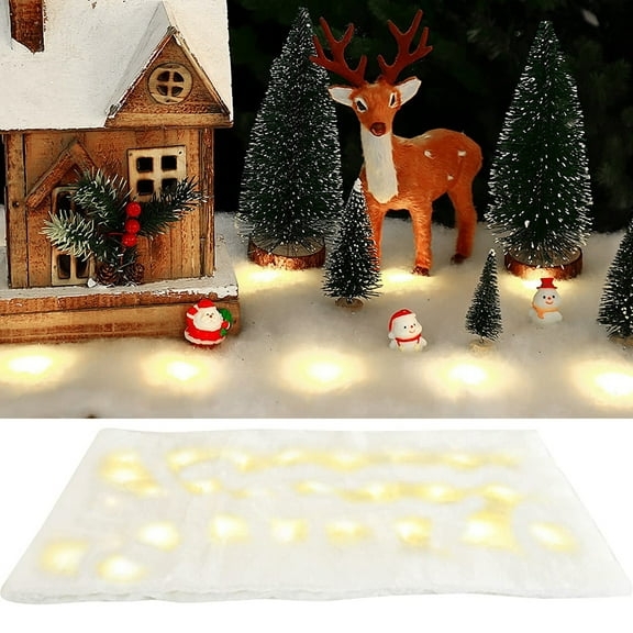 Jlong Christmas Snow Blanket with LED Lights Christmas Table Blanket Snow Table Runner White Snow Blanket Xmas Artificial Snow Table Blanket for Table Decor, 15.7" x 59"