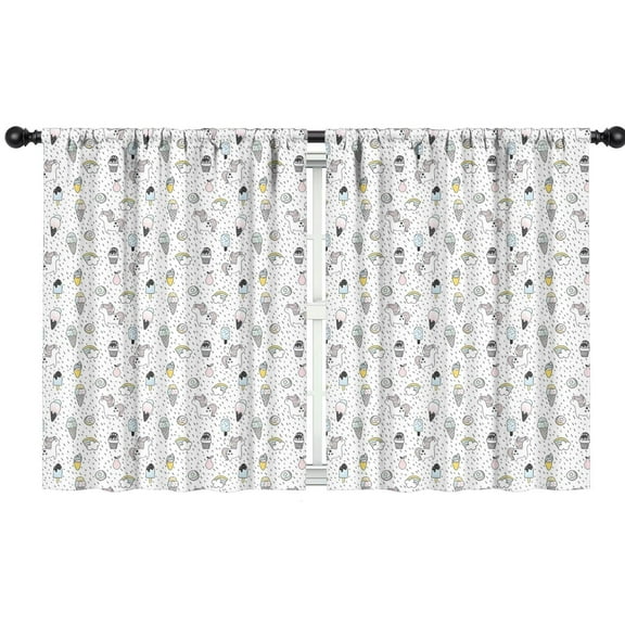 Blackout Kids Curtains,White Cartoon Unicorn Ice Cream Pattern Childrens Insulated Curtains Set Of 2,Bedroom Essentials,Toddler Room Decor 42"x54"