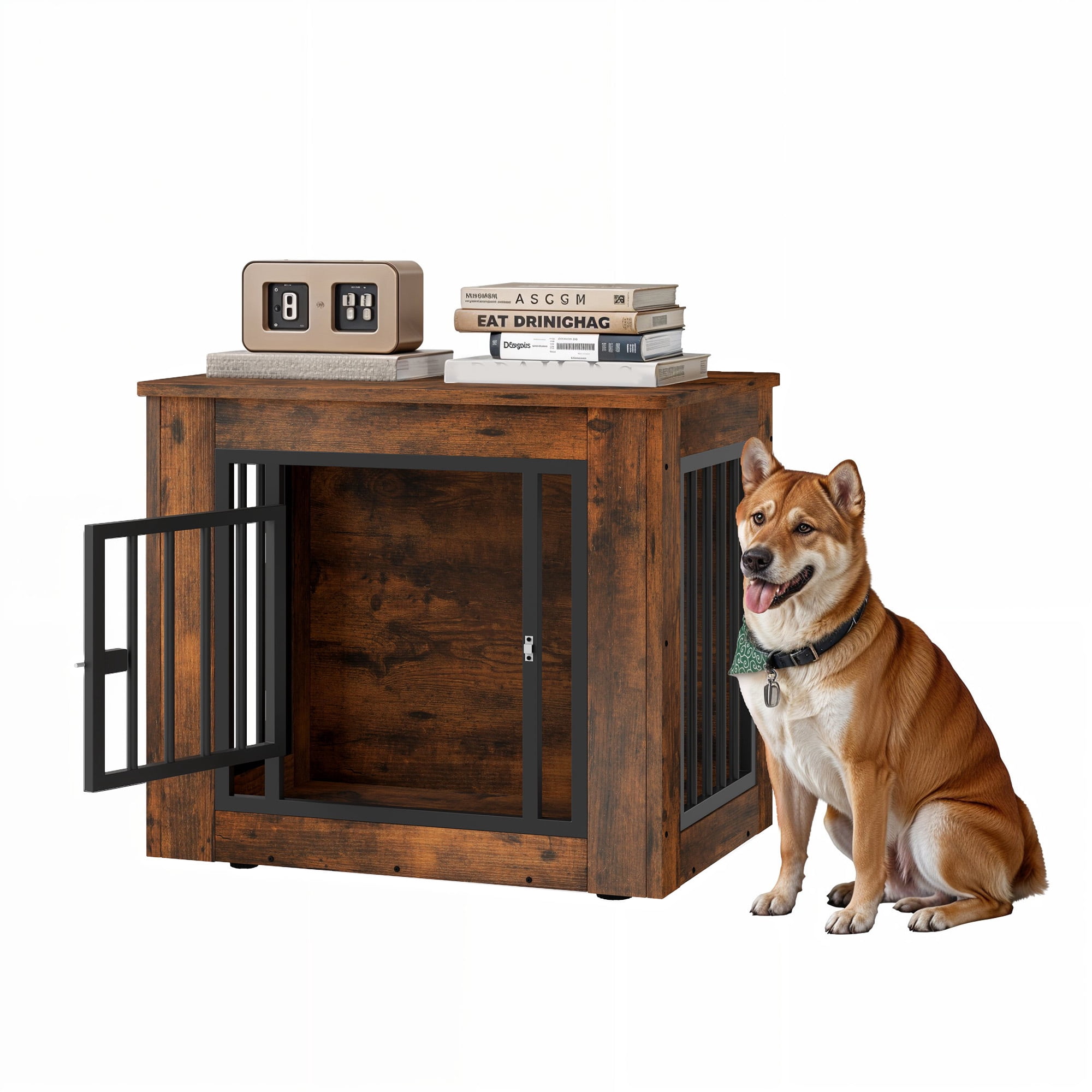 Uforic 27"L Wooden Dog Crate Furniture with Steel Lock,for Small Dogs up to 30 Lb, 27.1"L x 20.1"W x 24"H