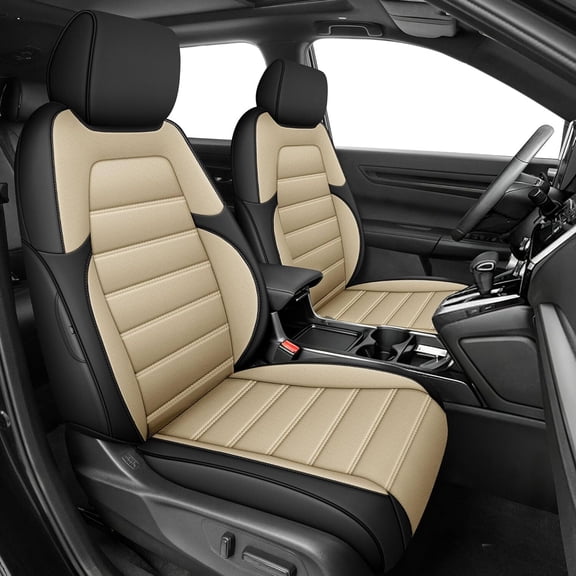 DIKSOAKR Custom Fit CRV Seat Covers Full Set Fit for Honda CRV 2017-2022 with Waterproof Faux Leather Front & Rear Seat Protector Interior Accessories (Black&Beige, 2017-2022 CRV)