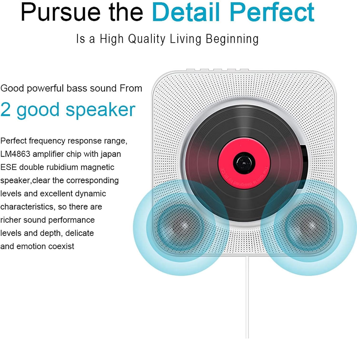 Bluetooth CD Player, Wall-Mounted Home Audio Speaker with LED Screen Display, Supports U Disk, TF Card Playback, Supports CD, CD-R, CD-RW, MP3, WMA and Other Formats