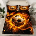 thumbnail image 2 of Castle Fairy Abstract Soccer Boy Girl Full Size Sheets 4-Piece,Sport Gamer Breathable Bed Sheets,Black Orange Lightweight Sheet Sets,Luxury Bedroom Decor, 2 of 7