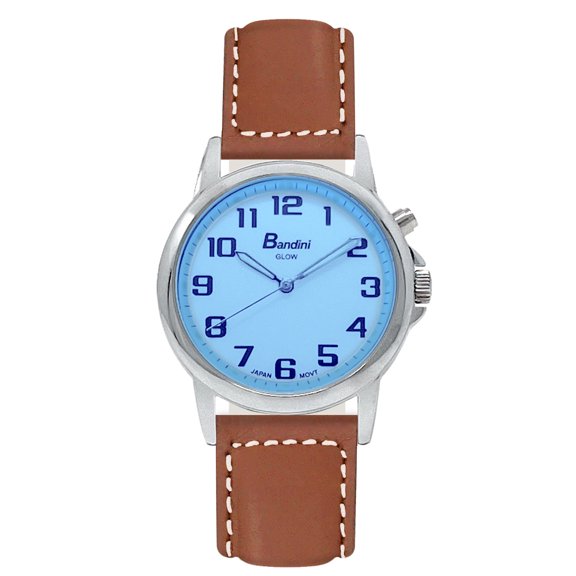 Bandini Mens Glow Watch - Extra Long Leather Band - 38mm Analog Men's Easy to Read Wrist Watch with Light, Light Up Watches, Quartz, White Dial, Big Numbers, Glow in the Dark Hands - Gold Tone / Tan