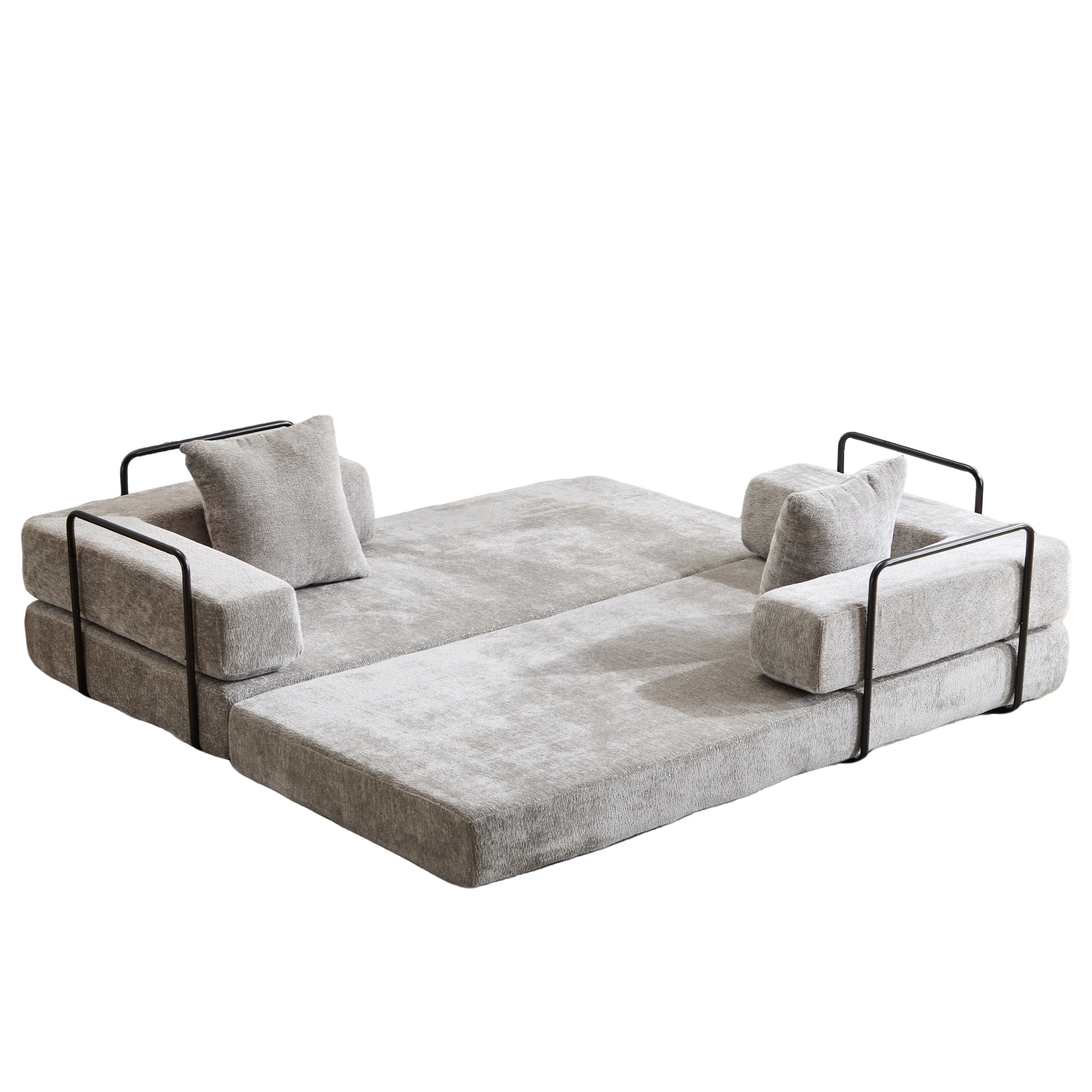 Miniyam 4 in 1 Convertible Floor Sofa Bed, Chenille Floor Couch with Armrest, Pillow for Living Room, Light Gray