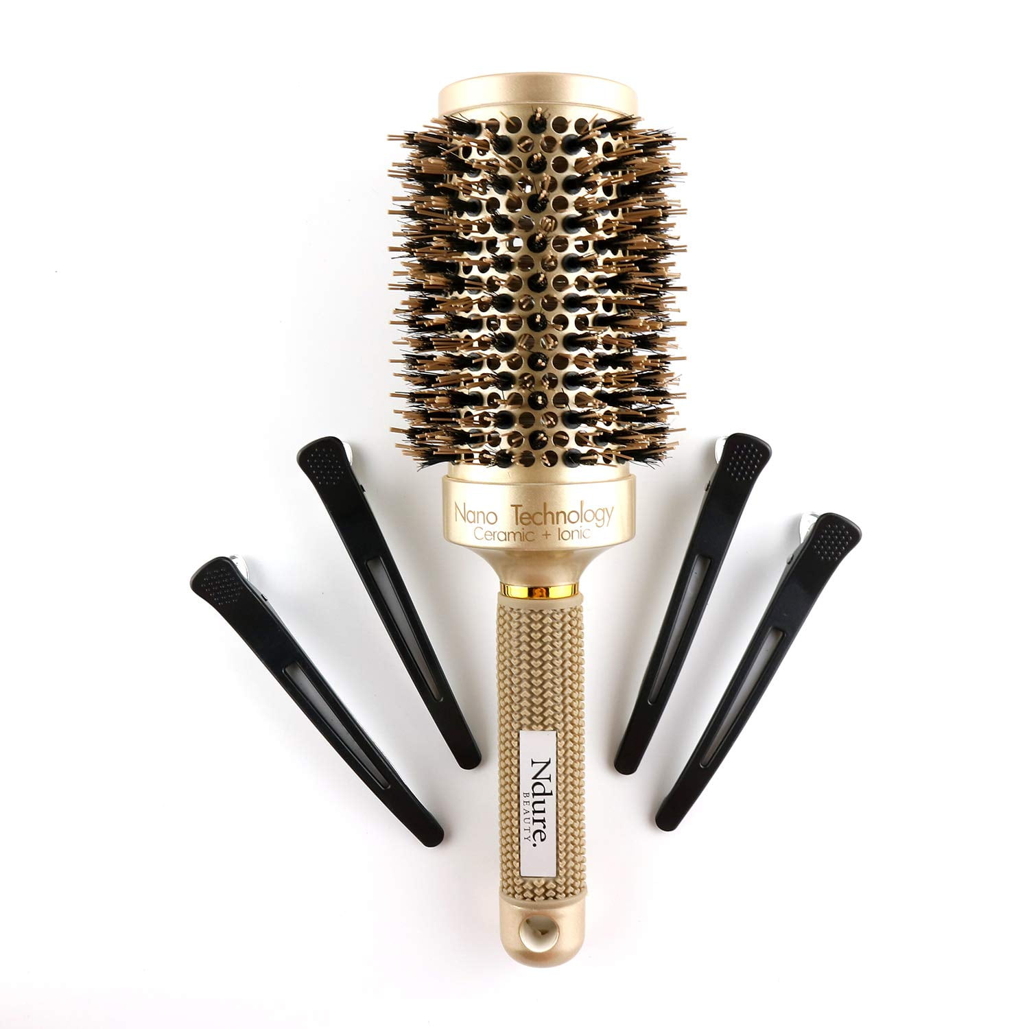 Round Hair Brush, Single Brush with 4 Hair Clips (1 Pack)