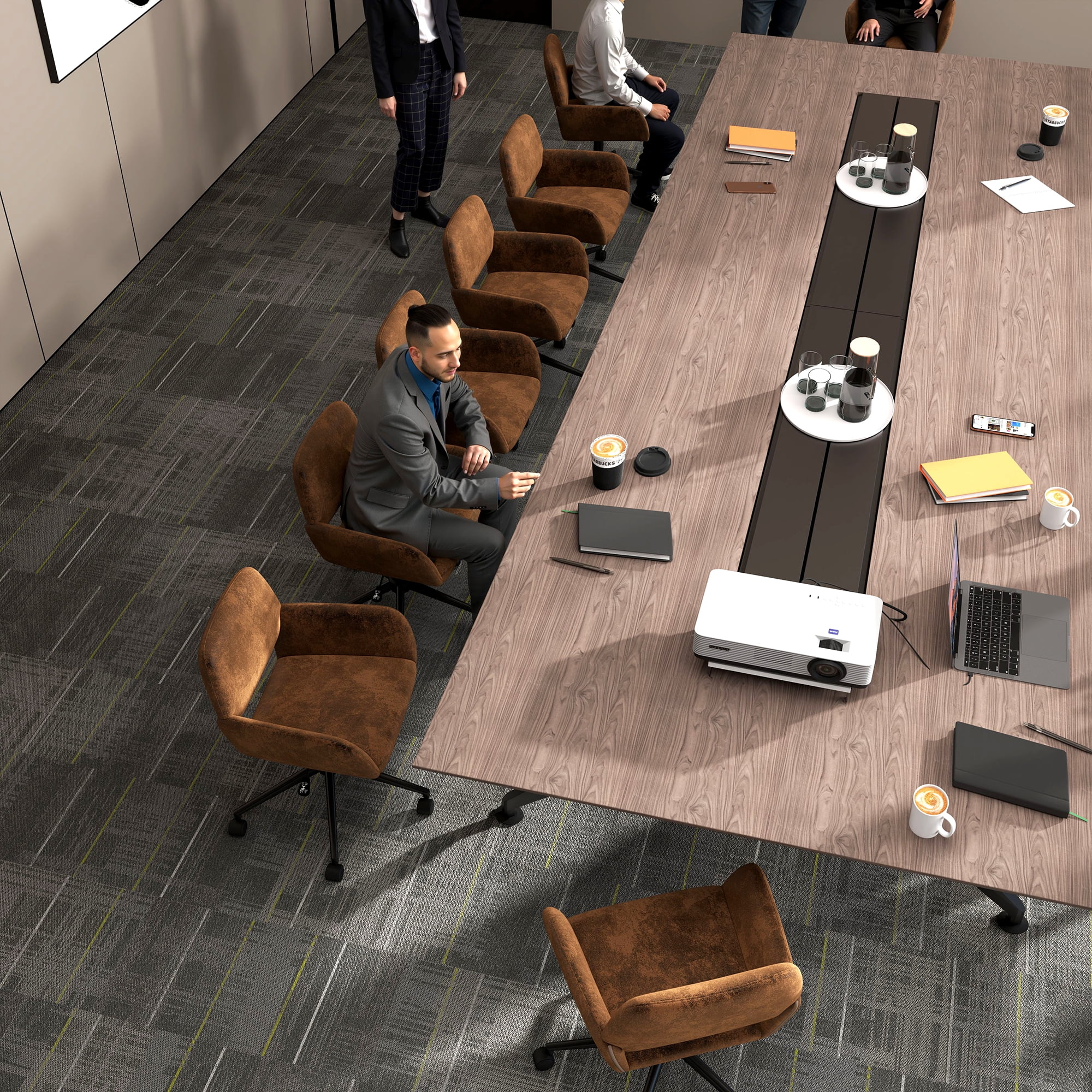 Homy Casa Swivel Reception Chair, Adjustable Office Guest Chair for Lobby or Meeting Room, Brown