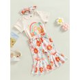 thumbnail image 4 of xiaxaixu Baby Girl Spring Outfits, Short Sleeve Rainbow Romper + Floral Flare Pants + Headband Set, 4 of 8