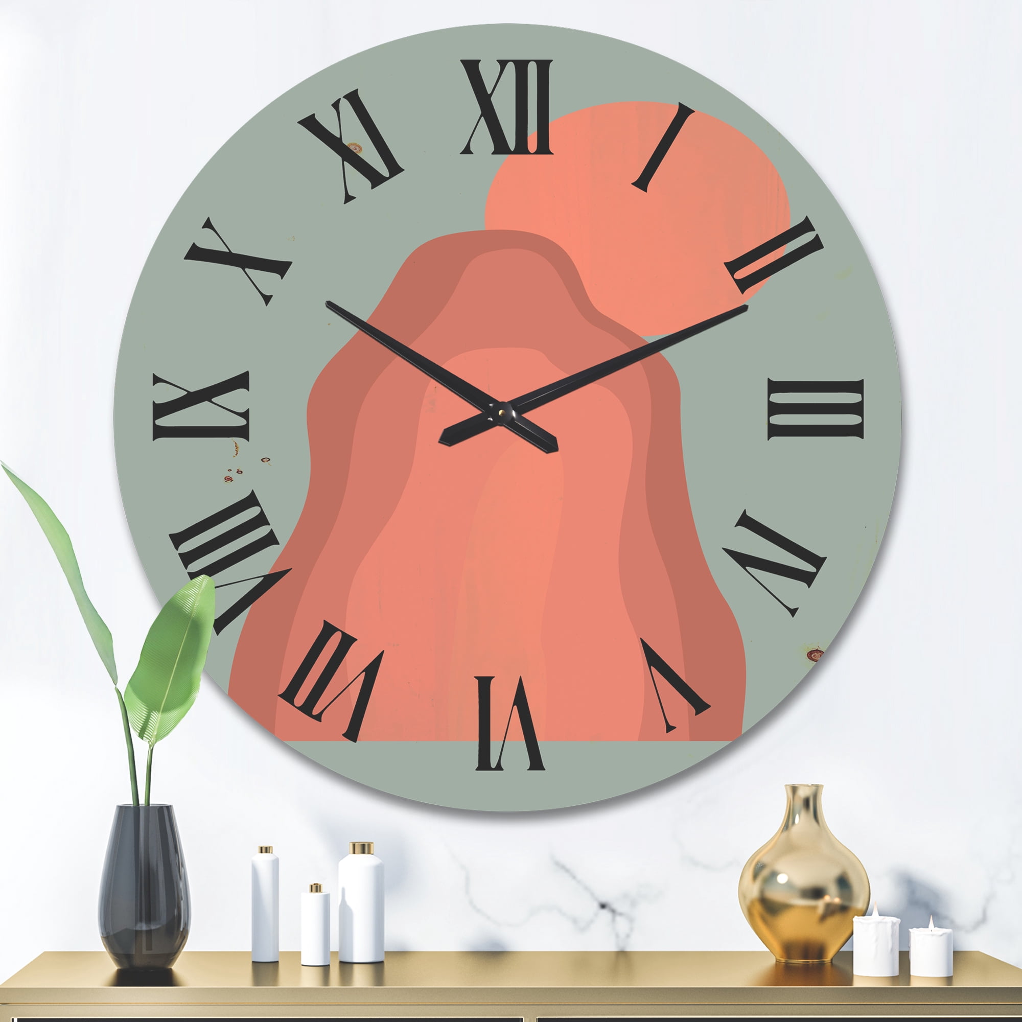 Designart 'Abstract Pink Sunset Mountain Landscape' Modern Wood Wall Clock