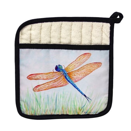 Betsy Drake PT1045 Amber & Blue Dragonfly Pot Holder
